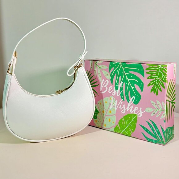 Women White Retro Classic Clutch Shoulder Tote Hand Bag With Zipper Closure - Picture 7 of 7